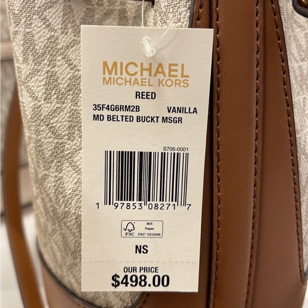 Michael Kors Reed Medium Belted Bucket Messenger Crossbody Handbag Vanilla MK - Picture 14 of 15